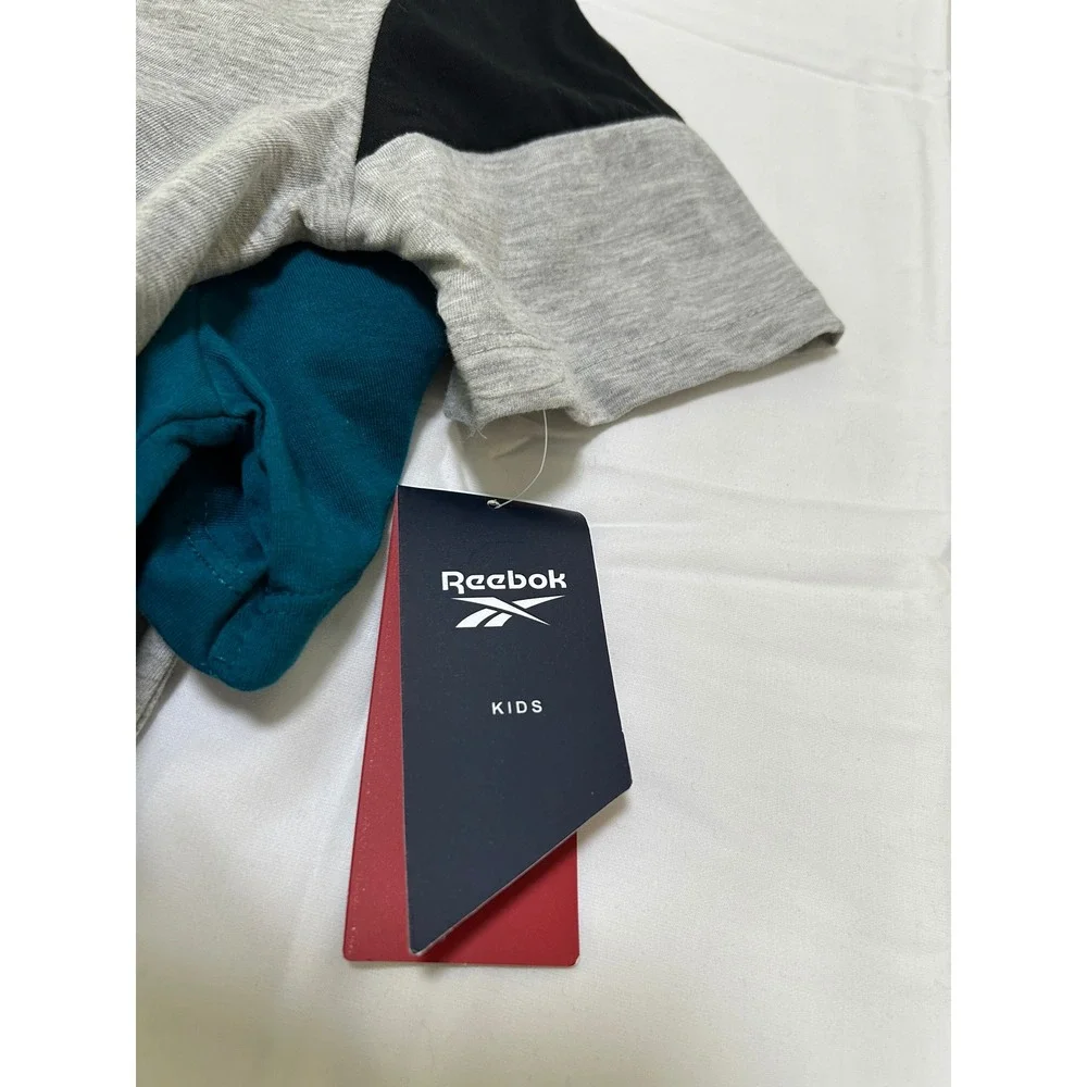Reebok Kids Boys 3 Piece Set Grey Teal Black Shirts and Jogger Pants Size 12 New